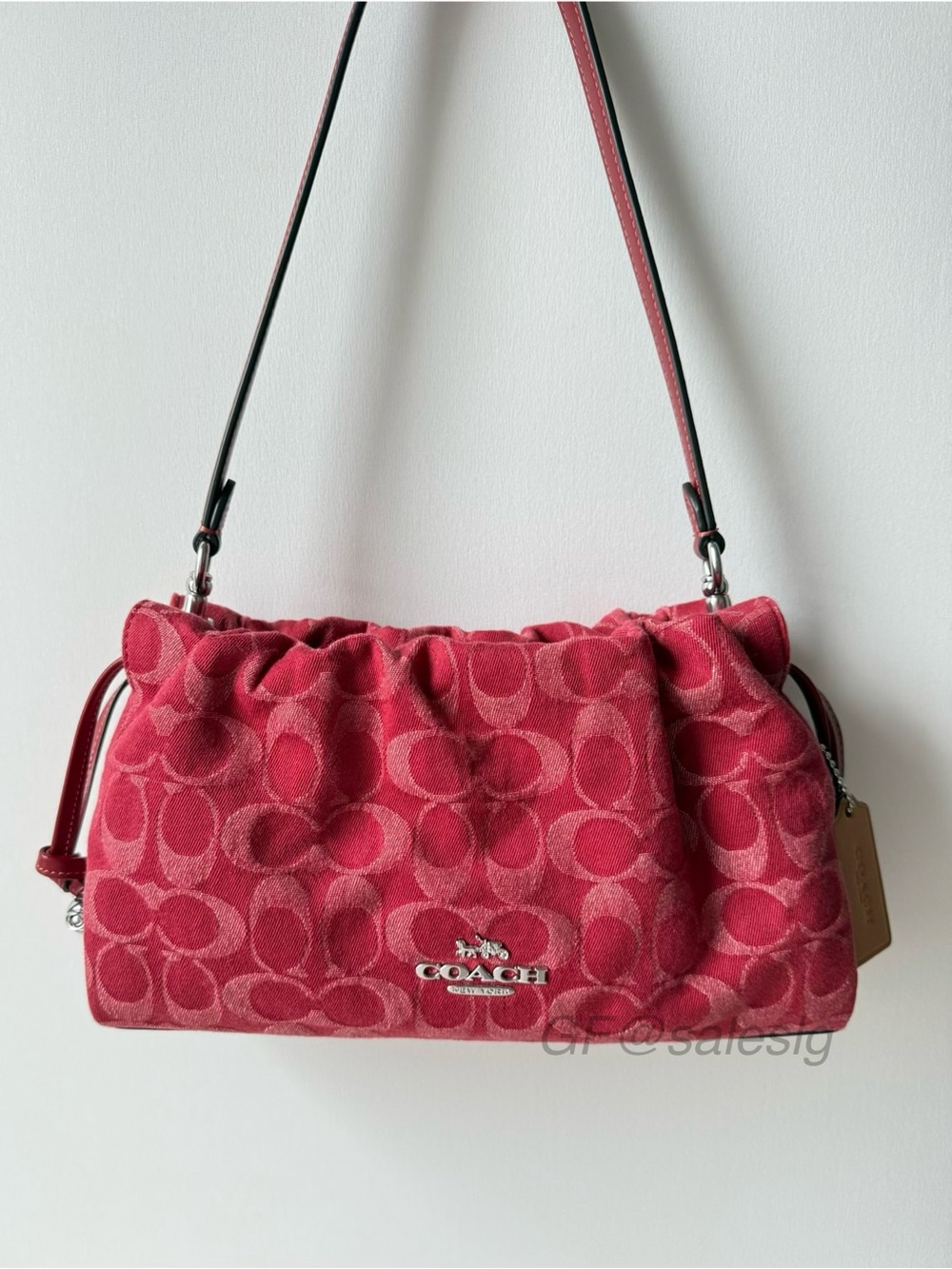 NWT Coach Faye Shoulder Bag only Signature Denim True Red Silver Crossbody Purse